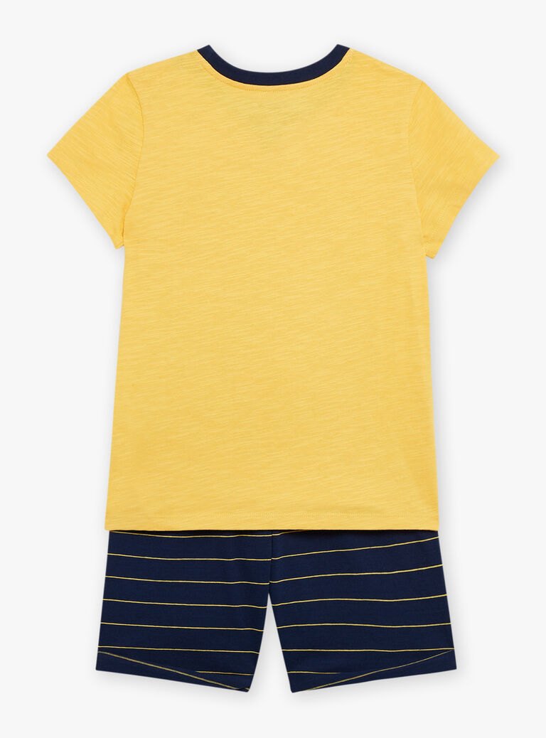Pyjama jaune et bleu foncé à motif dinosaure