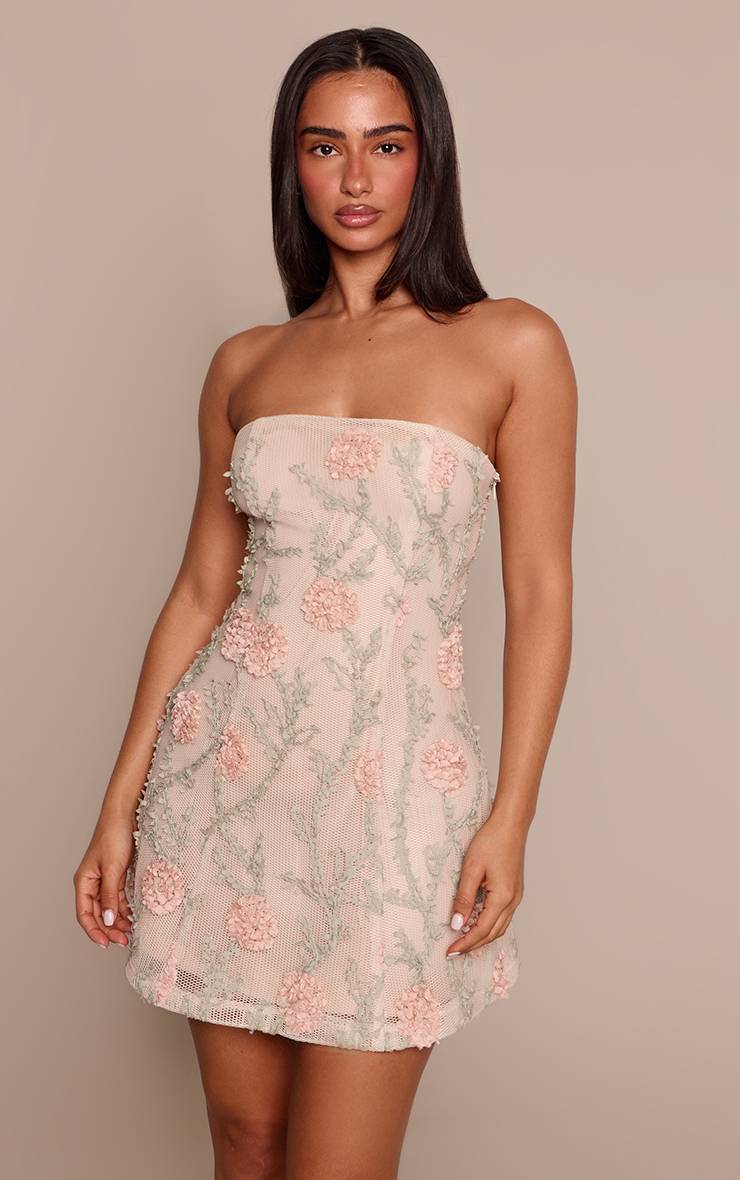 Multicolore Robe Courte Droite Bandeau À Imprimé Fleuri Texturé Petite