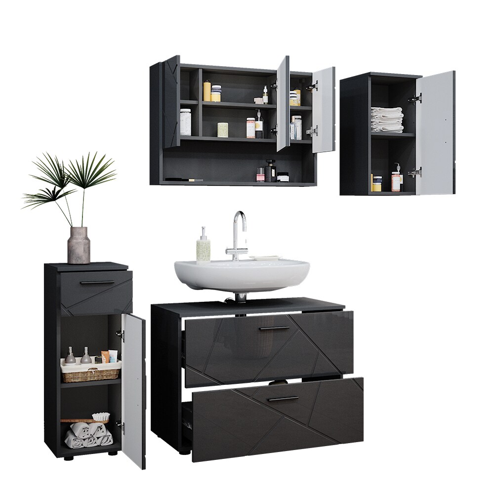 Vicco Badmöbelset Irma Anthrazit Hochglanz modern 80 cm 30 cm Badezimmerschrank Badschrank Badezimmermöbel Waschtischunterschrank Spiegelschrank Midischrank Hängeschrank Schranktür Schrankschublade