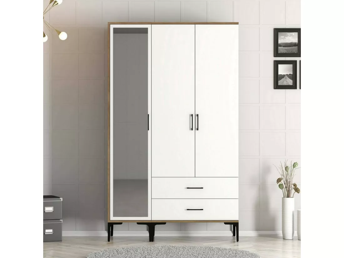Garde-robe 3 portes Dpierin, Meubles de chambre, Penderie de plain-pied, Placard à vêtements, 120x201h48 cm, Noyer et Blanc