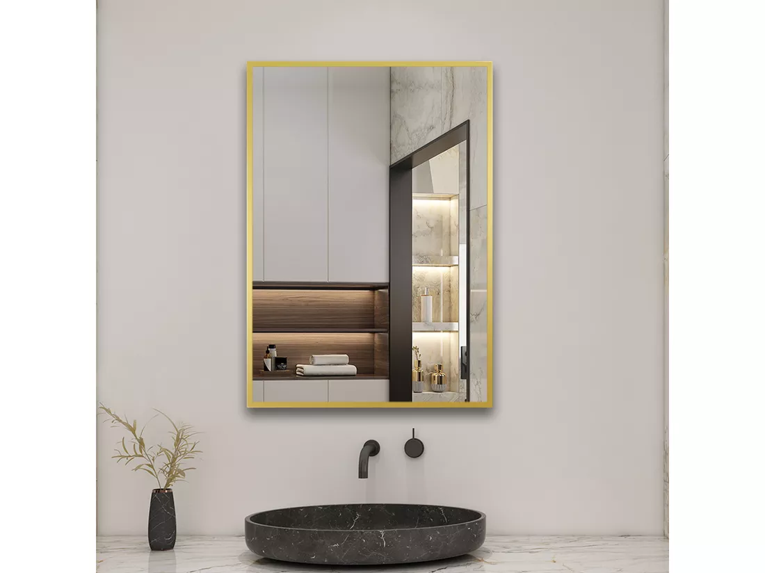 Miroir Mural de Salle de Bain Rectangle doré 60 x80cm, cadre en aluminium miroir Aica
