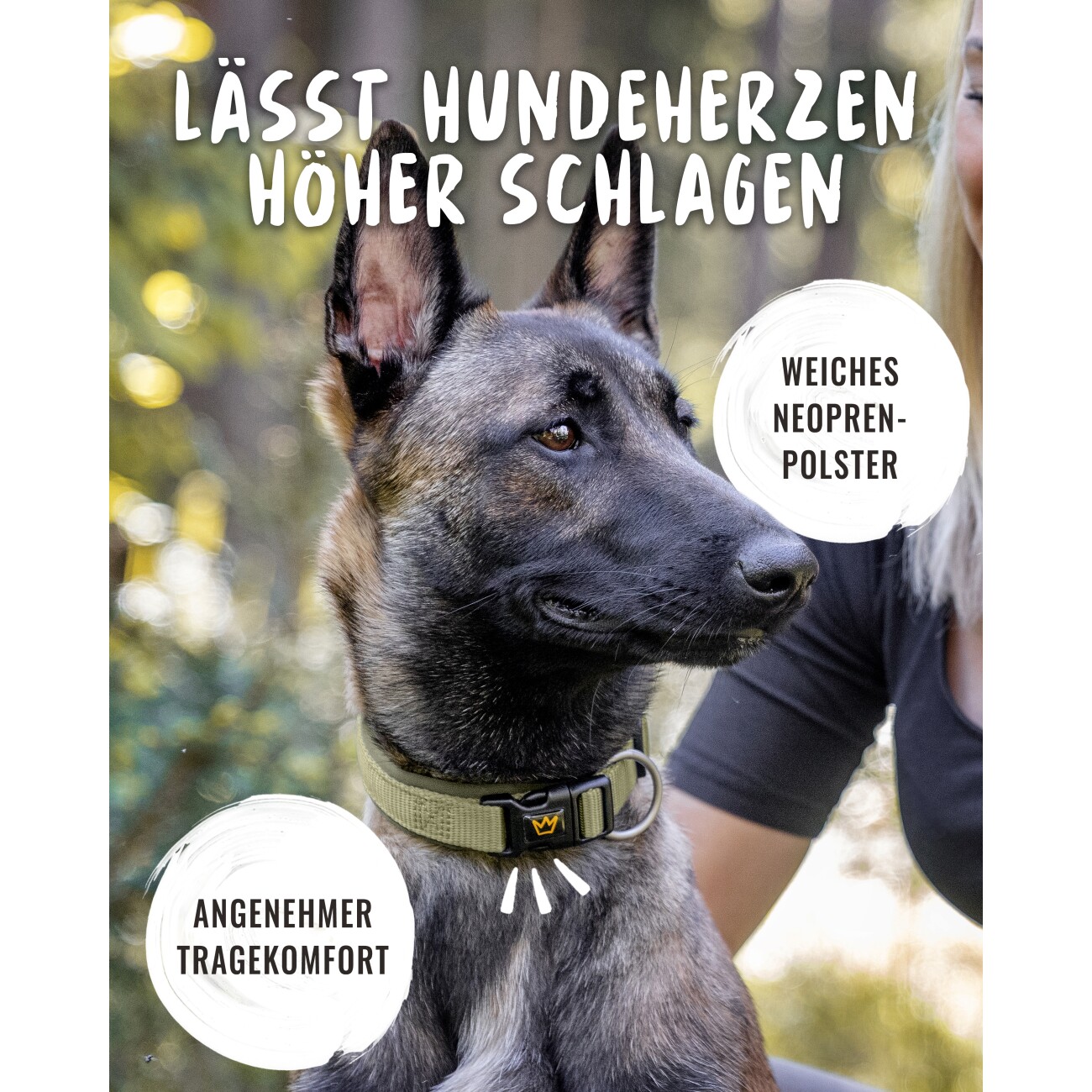 Rudelkönig Hundehalsband - Gepolstertes Halsband Bella grün 25 cm, 30 cm