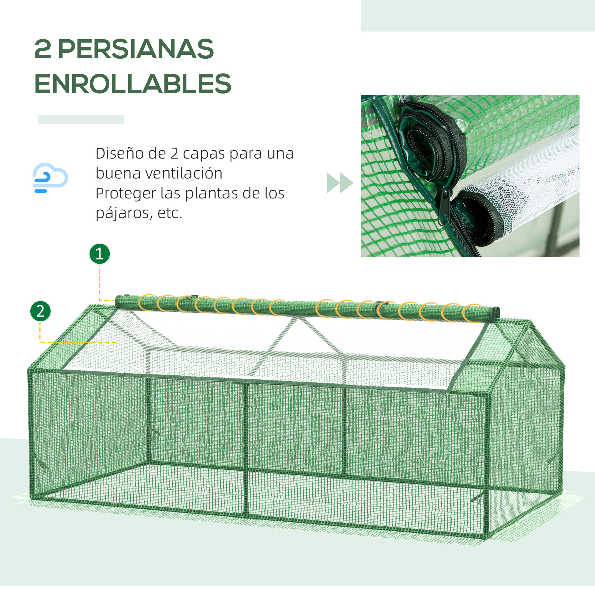 Estufa Outsunny Terrace 180x90x70 cm, com 2 janelas de enrolar, cobertura em PE e estrutura metálica, ideal para cultivo doméstico de plantas e flores.