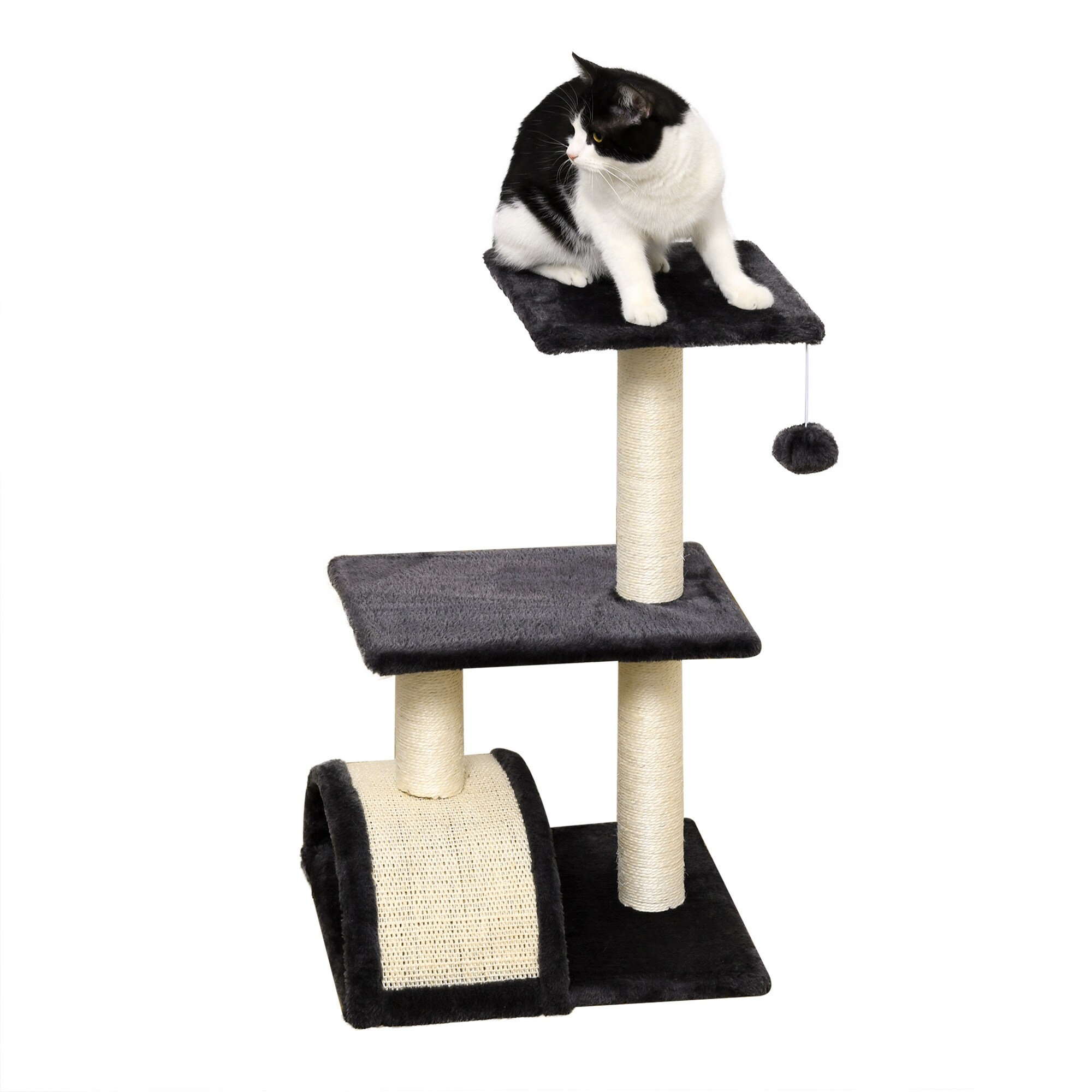 PawHut Katzenbaum mit Kratzbrett dunkelgrau, beige 40 x 35 x 72 cm (LxBxH)