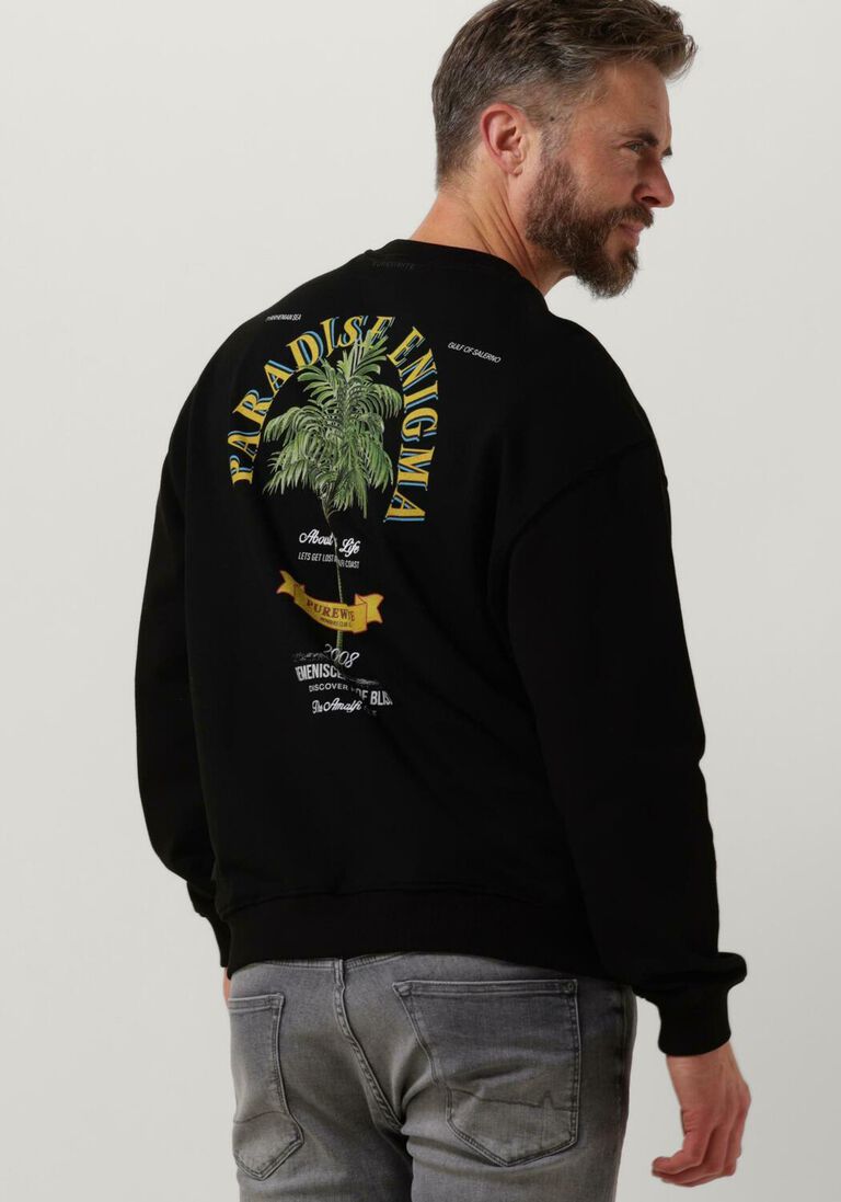 PUREWHITE zwarte purewhite trui crewneck with small logo on chest and big back print