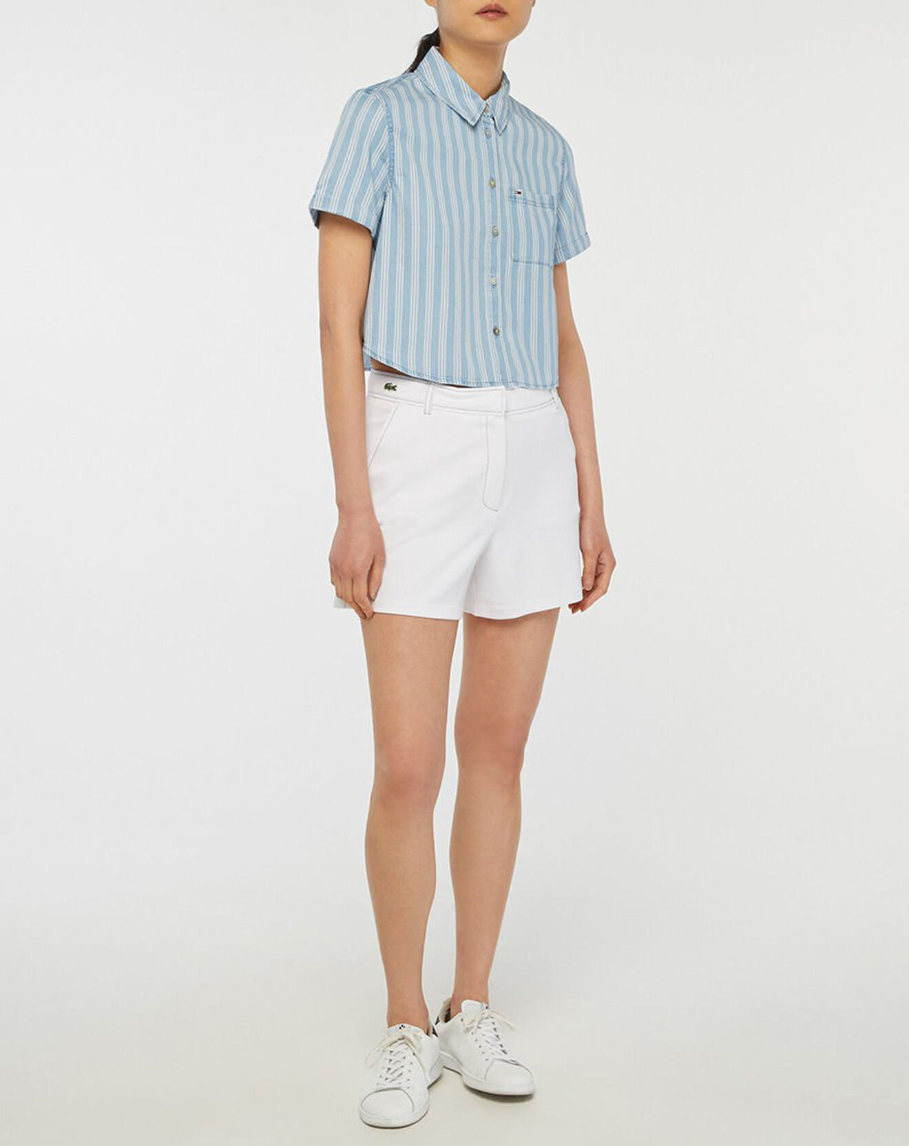 Tommy Jeans Chemisette Crop à rayures bleu ciel