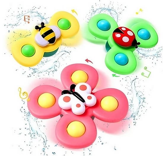 3 stk. Roterende Fidget Spinner med sugekopp for baby/barn - Spinneleke