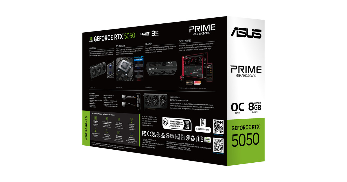 ASUSGeForce RTX 5050 PRIME OC 8GB grafische kaart  (DLSS 4, 3x DisplayPort, 1x HDMI 2.1)