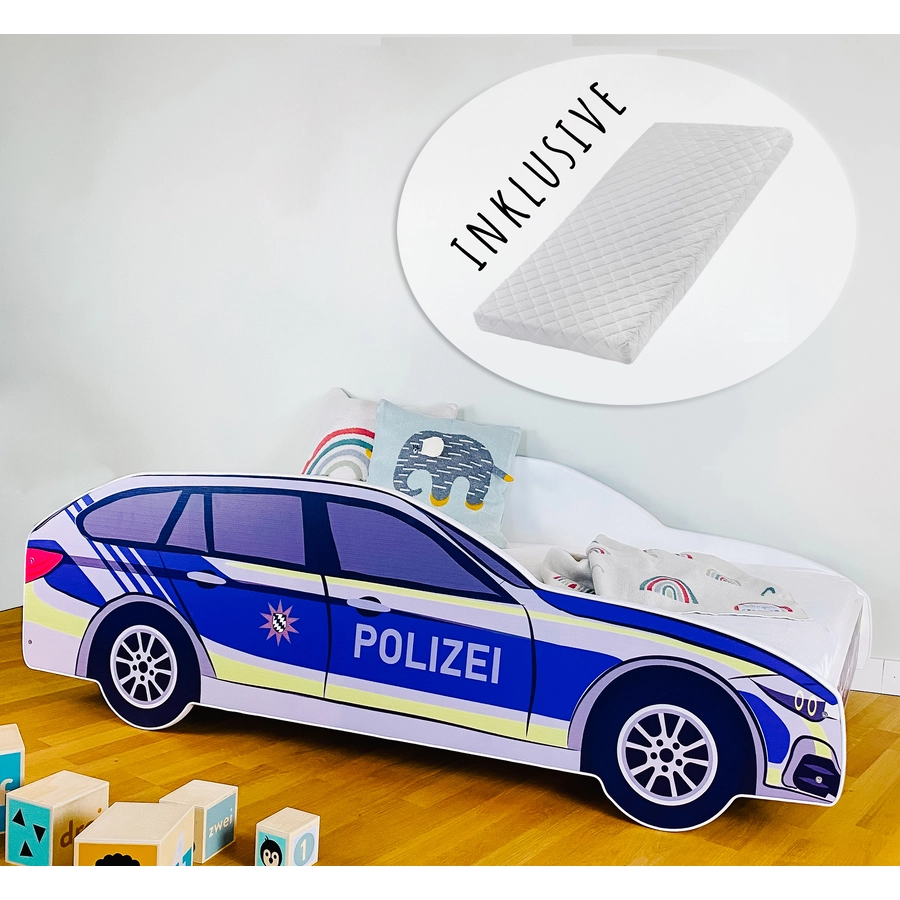 Kids Collective Autobett Kinderbett Jugendbett 70x140 mit Rausfallschutz | Spielbett blau mit Matratze