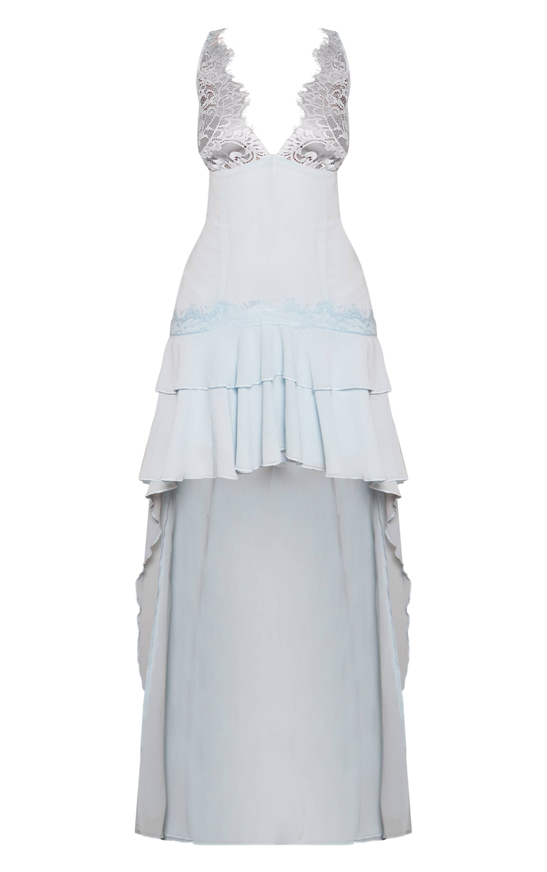 Bleu Layette Robe Longue En Mousseline À Pois Avec Bustier En Dentelle Petite