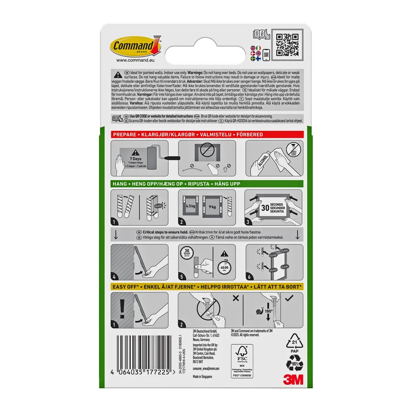 Selvklebende bildestrips for tunge rammer 4 par 9 kg