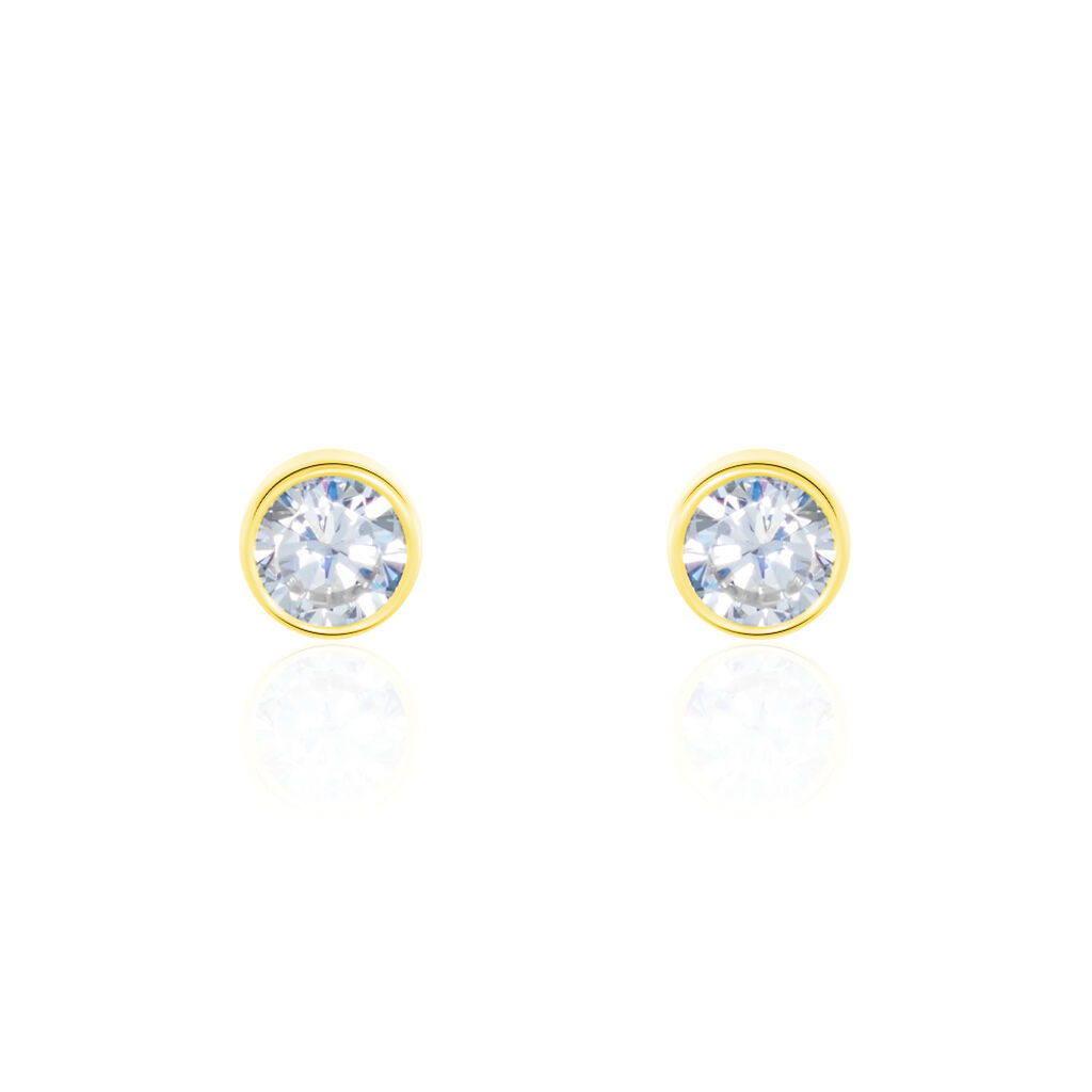 Boucles D'oreilles Puces Elda Serti Clos Or Jaune Oxyde De Zirconium