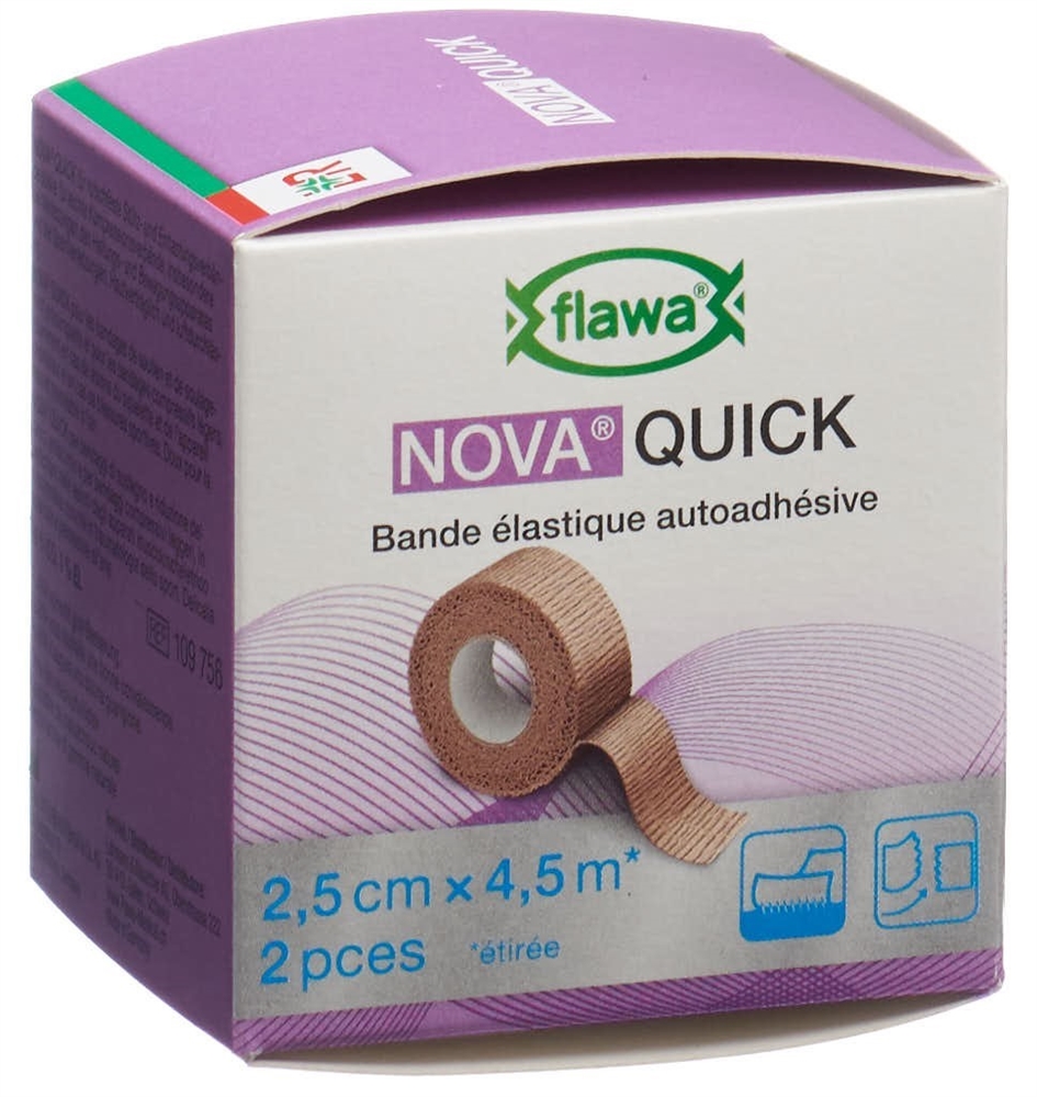 FLAWA Quick kohäsive Reissbinde<br>2 Stück, 2.5cmx4.5m, hautfarbig