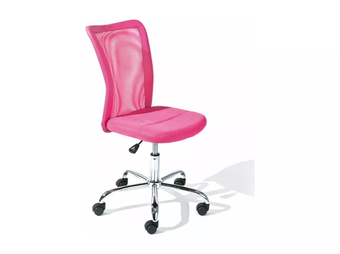 CLIDE - Chaise de Bureau Enfant Tissu Rose et Pieds Chromés
