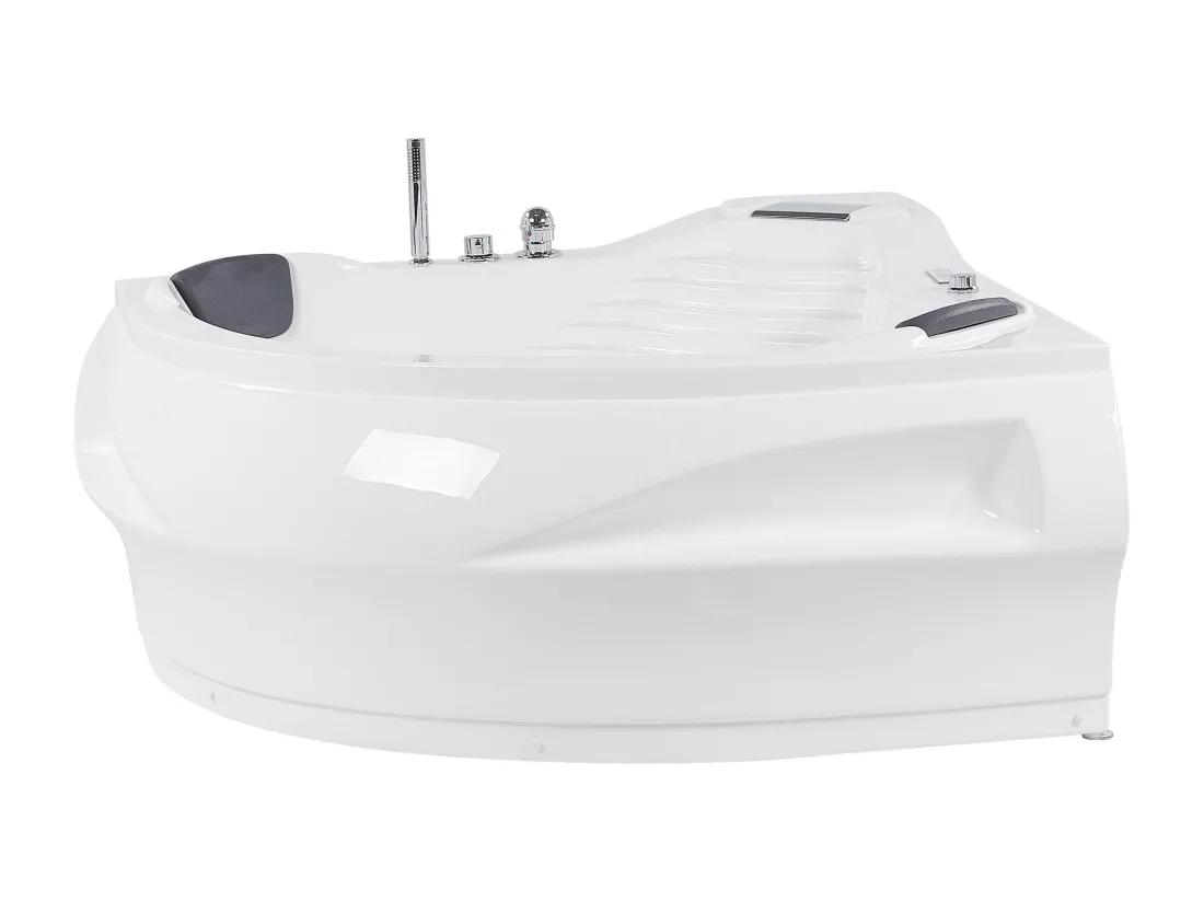 Baignoire d'angle blanche 210 x 145 cm avec LED et haut parleur Bluetooth MONACO