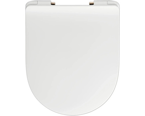 REIKA Mito toiletbril, wit, geborstelde koperen scharnieren, met soft-close mechanisme en Quick&Clean.