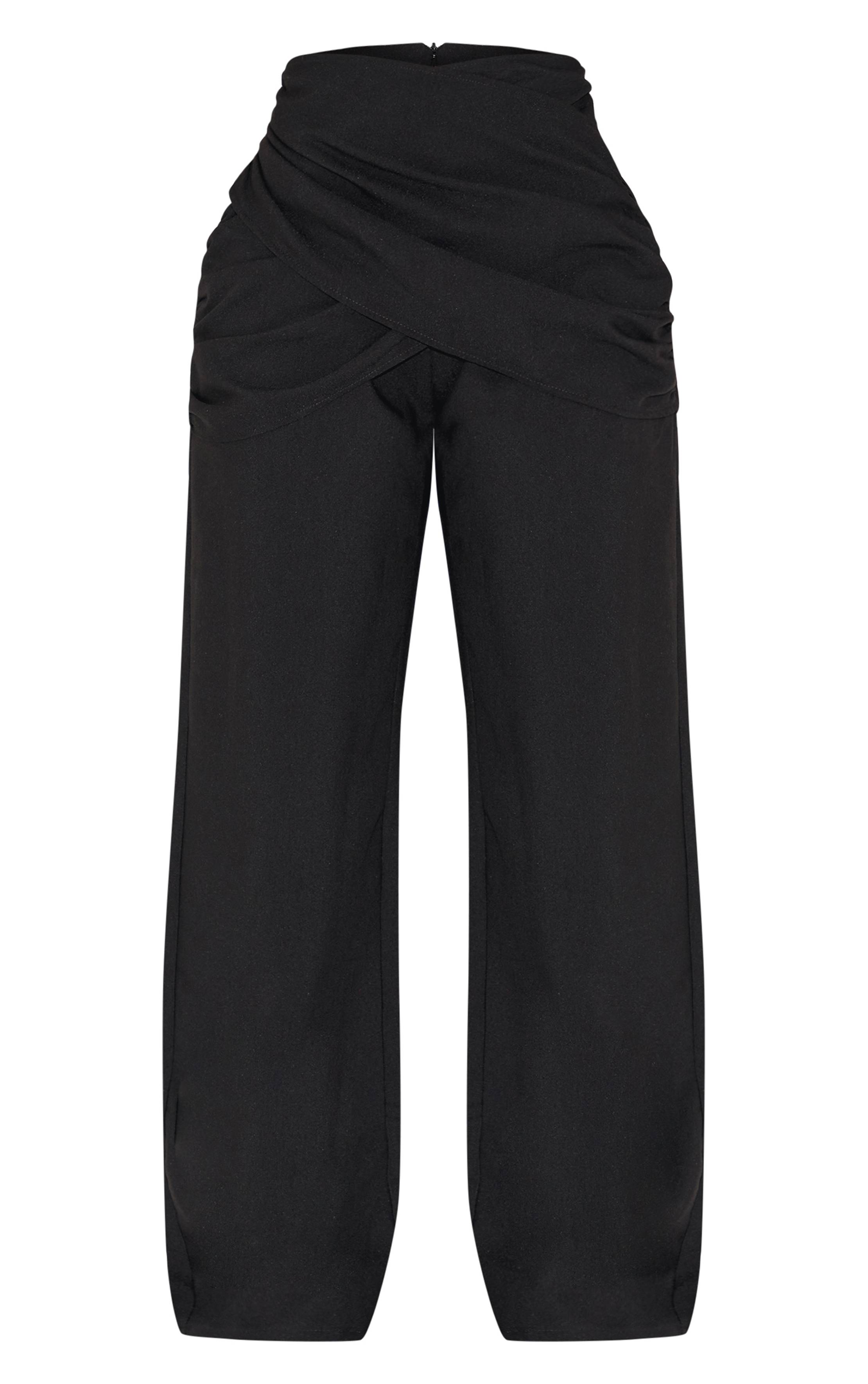 Noir Pantalon Large Taille Haute Ajusté Avec Devant Croisé En V Shape