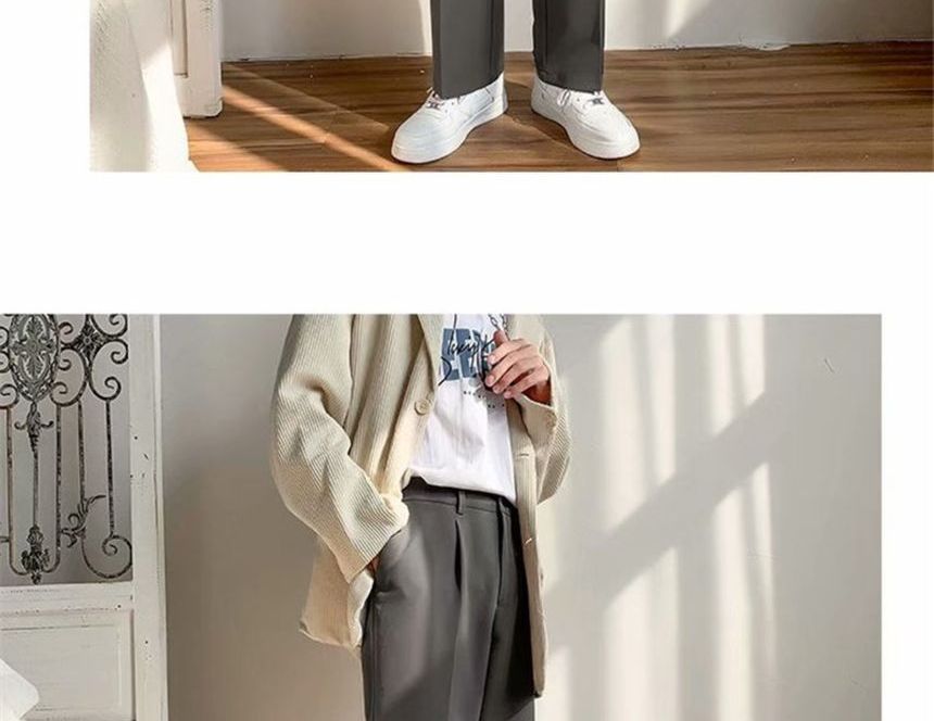 Lorencho - Mid Rise Plain Straight Leg Dress Pants