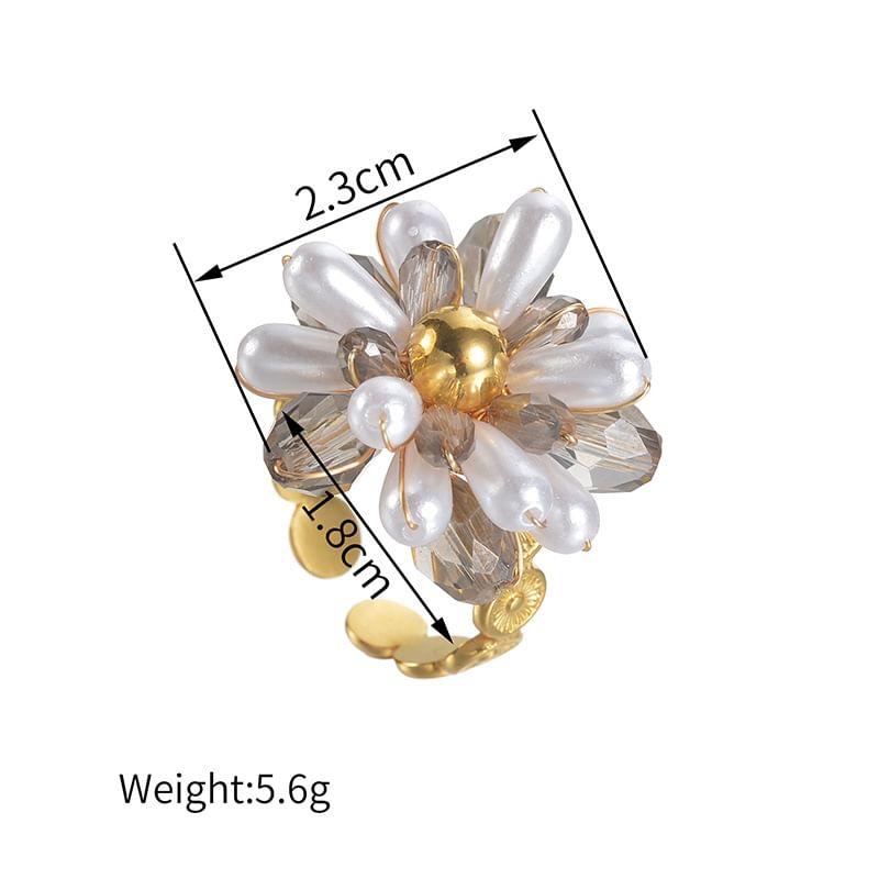 Shangfleur - Open ring met neppe parel en bloem