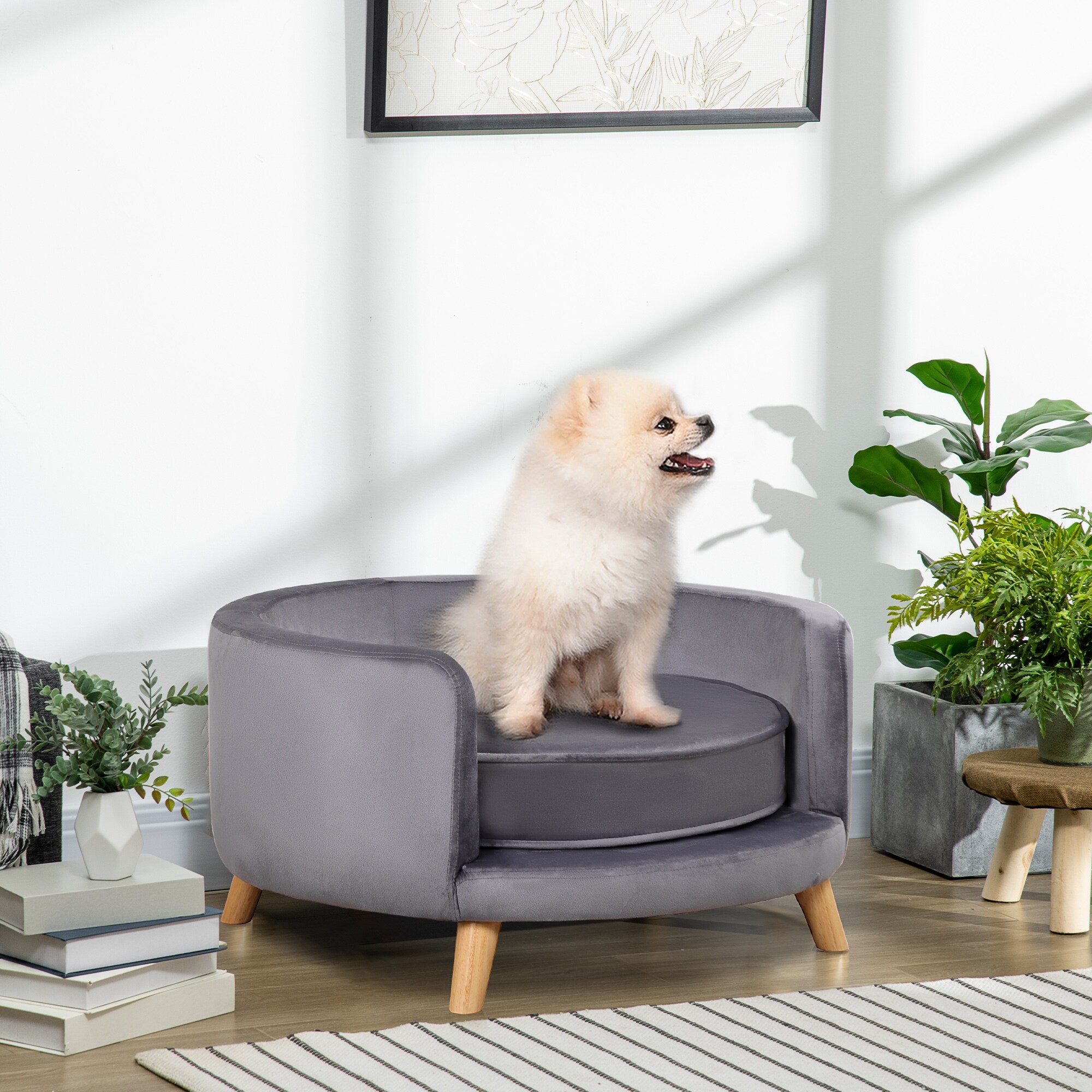 PawHut Hundebett mit Holzbeine grün 68L x 68B x 35Hcm