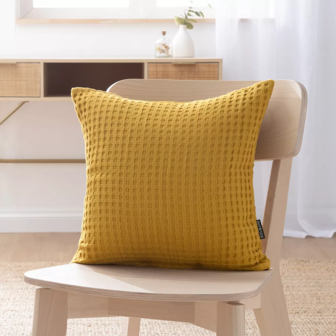 Housse de coussin carrée coton nid d'abeille (40 x 40 cm) Maya Jaune safran