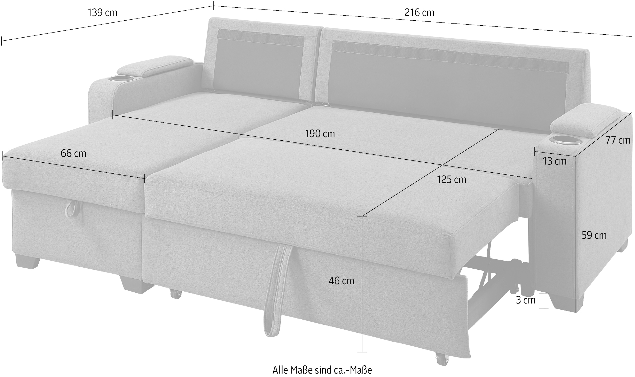 ATLANTIC home collection Ecksofa »Gorje L-Form« mit Schlaffunktion, Stauraum, Becherhalter, Staufächer & Kissenrollen
