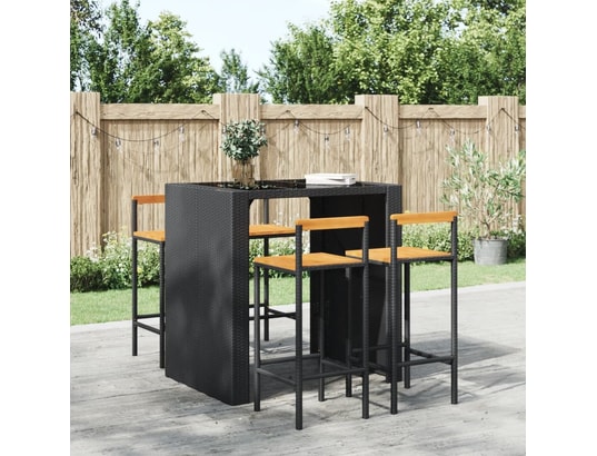 VIDAXL - Tabourets de bar 4 pcs noir résine tressée et bois d'acacia