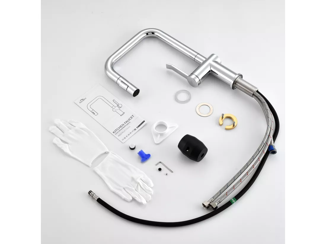 AuraLum Max Robinet Cuisine Douchette,Mitigeur Cuisine avec Douchette Extractible,Mitigeur Evier Rotatif 360°,2 Jets,Froid/Chaud,EU Modèle