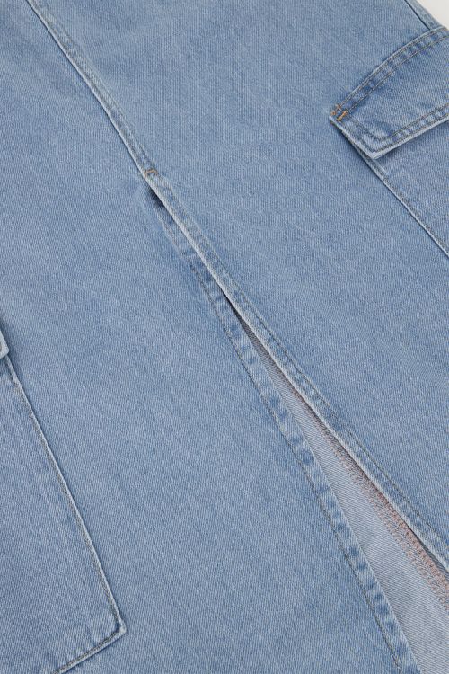 Blauwe cargo denim midi rok