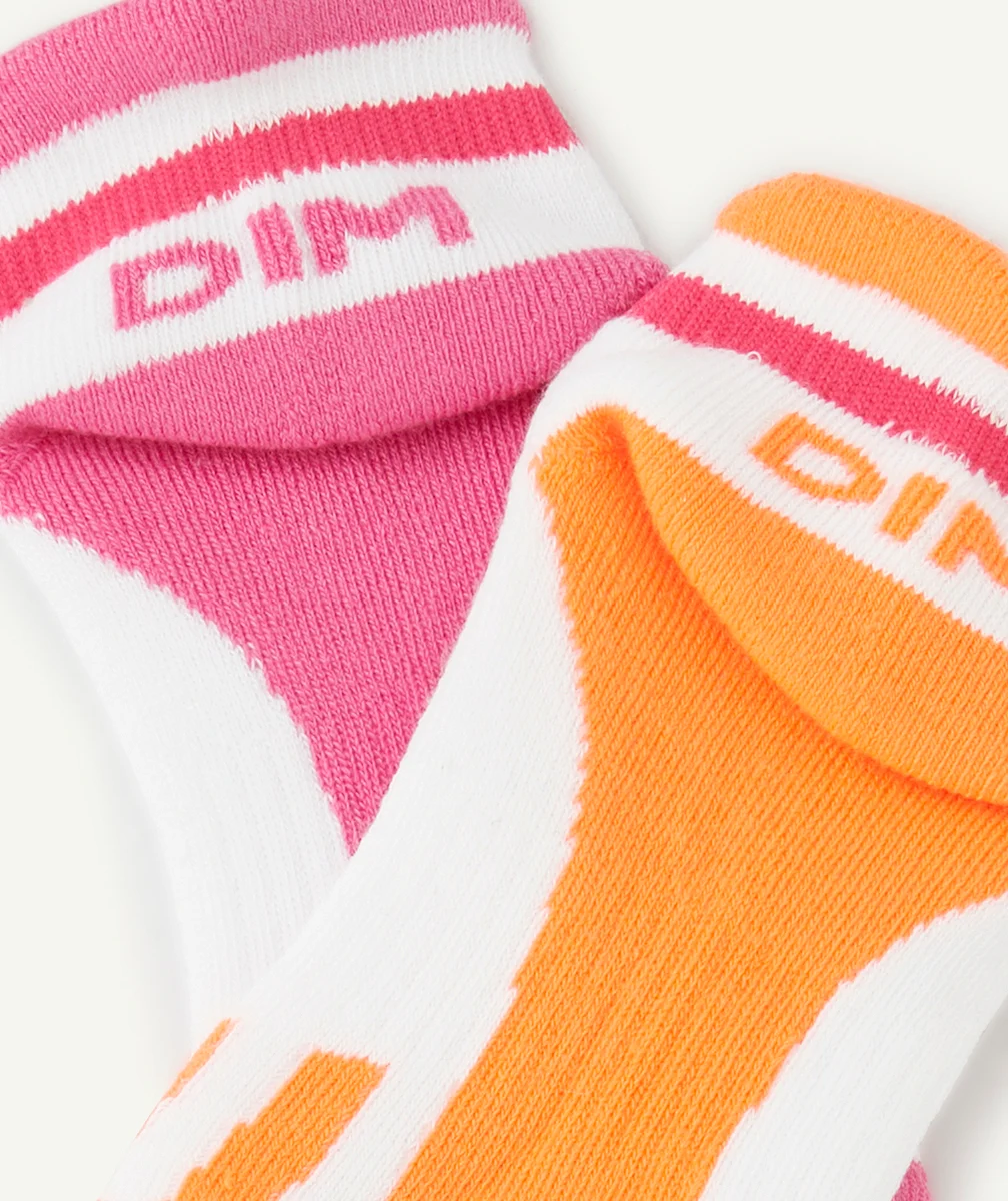DIMLOT DE 2 PAIRES DE SOCQUETTES RETRO ROSE ET ORANGE
