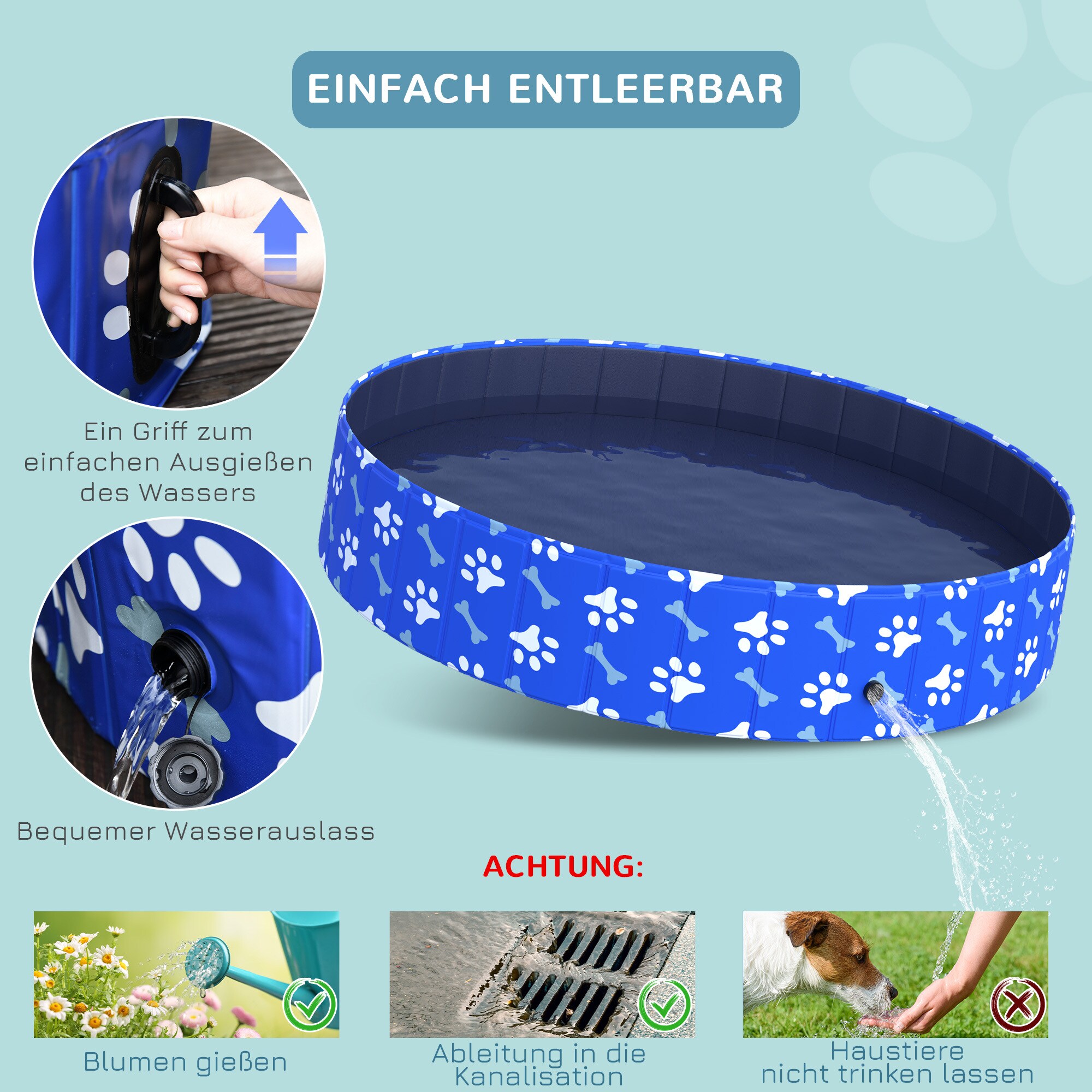 PawHut Hundepool mit Wasserablassventil blau Ø160 x 30H cm