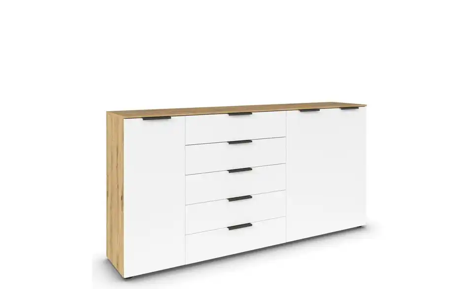 Sideboard Weiß, Eiche Artisan (Nachbildung) Front: Dekor, Oberboden: Dekor Graphit