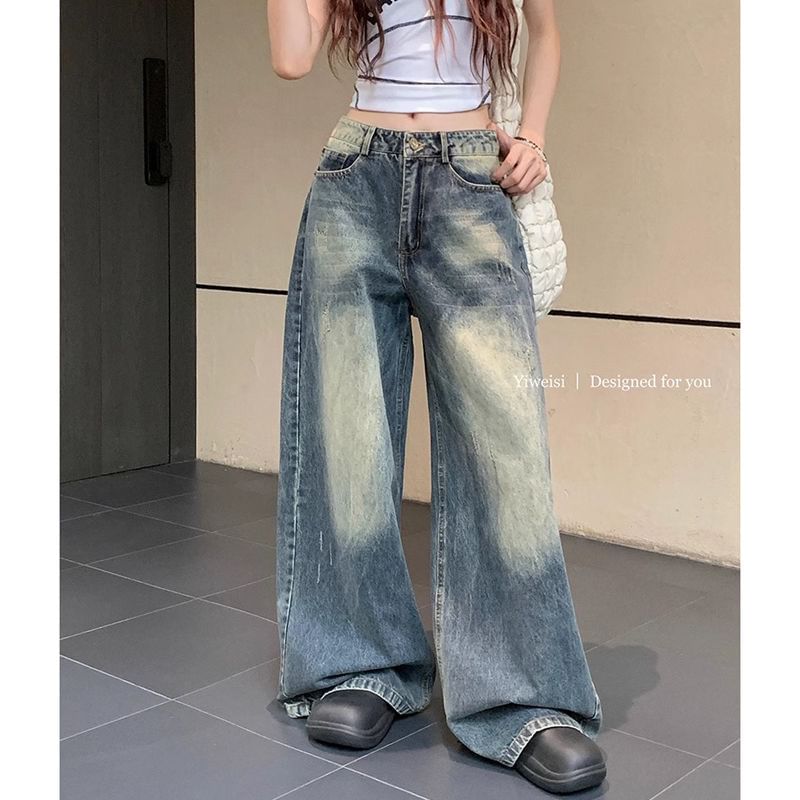 Jerolenea - Mid Rise Washed Wide Leg Jeans