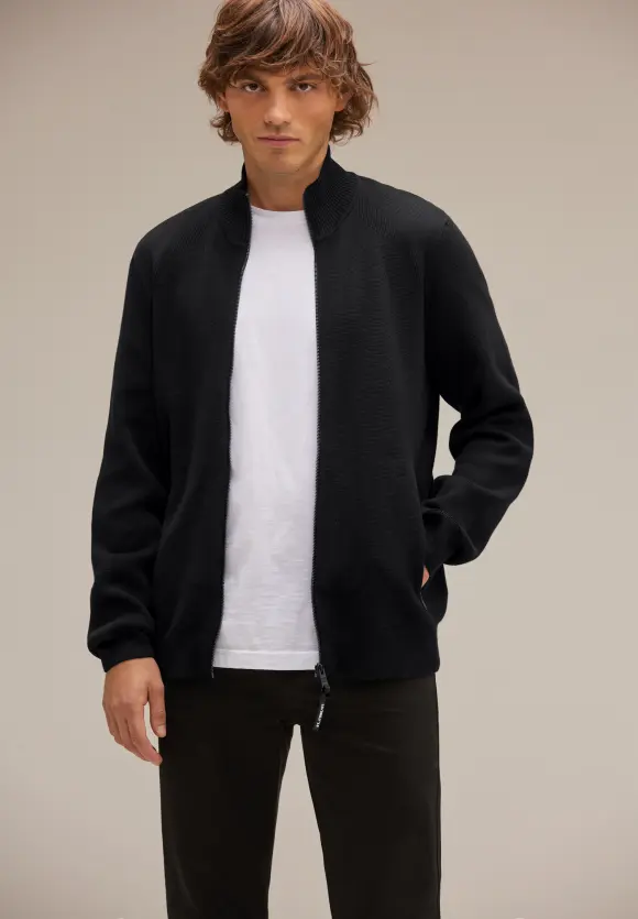 Strickjacke mit Zipper - Black