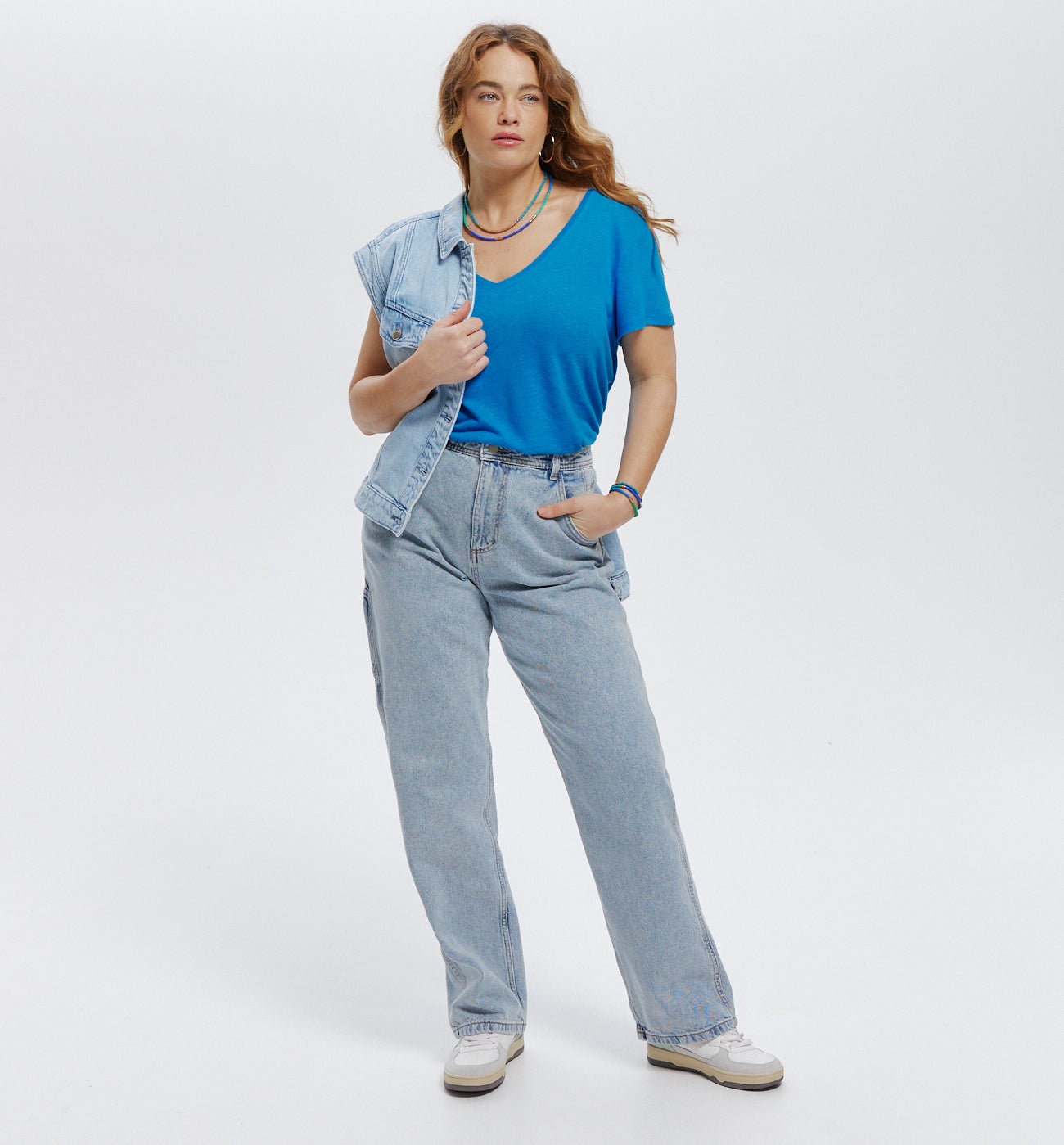 T-shirt col V Femme - Bleu Cobalt