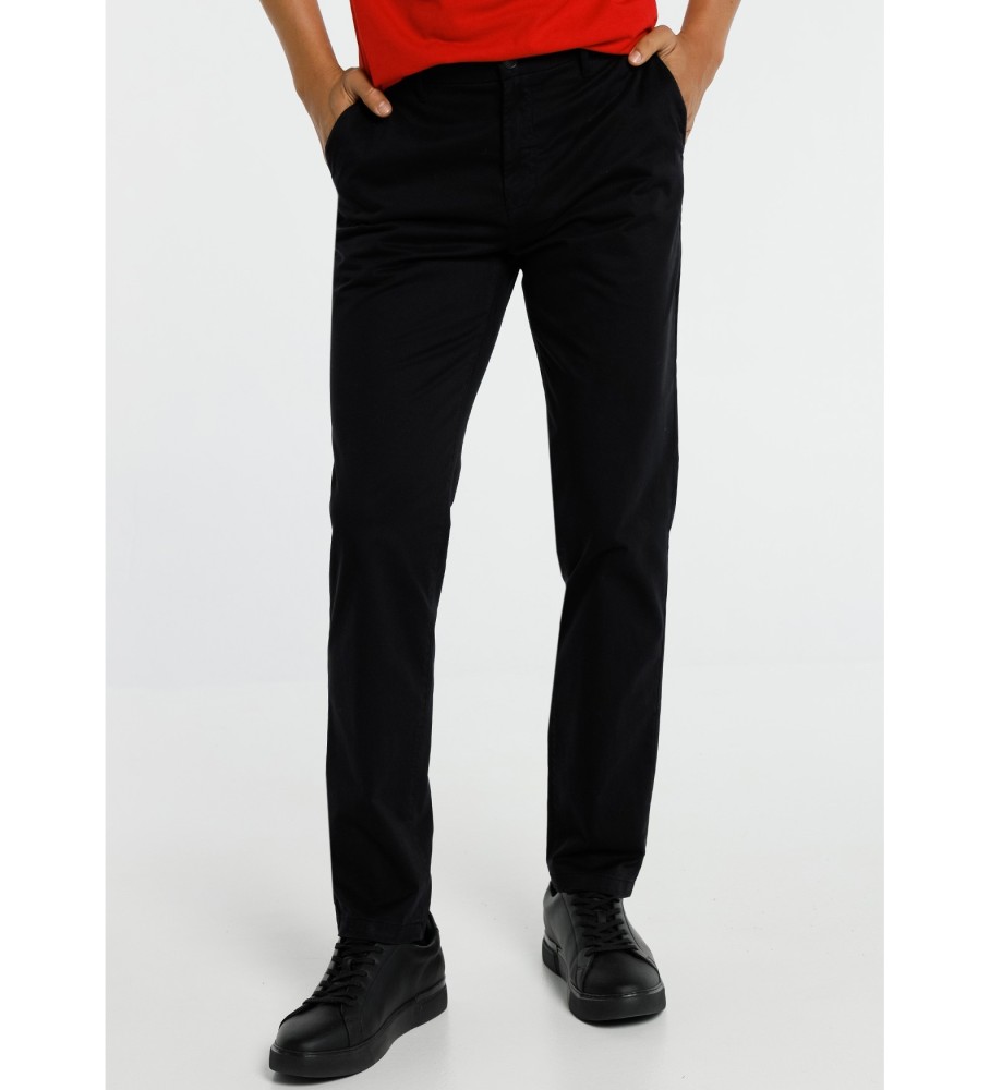 Calça chino de cetim slim fit Six Valves, preta.