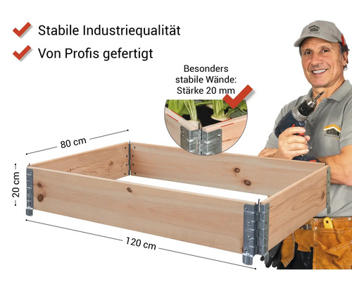 Modulair systeem voor verhoogde bedden, palletframe BUILDIFY Douglasspar 120 x 80 x 20 cm naturel