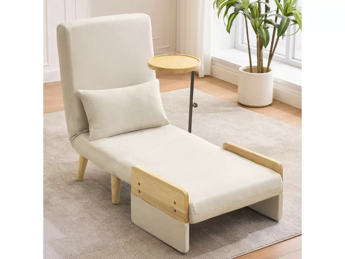 Fauteuil convertible 3 en 1, Canapé-lit pliant - 58 x 67 x 88 cm - Tissu en lin - avec fonction couchage - Beige