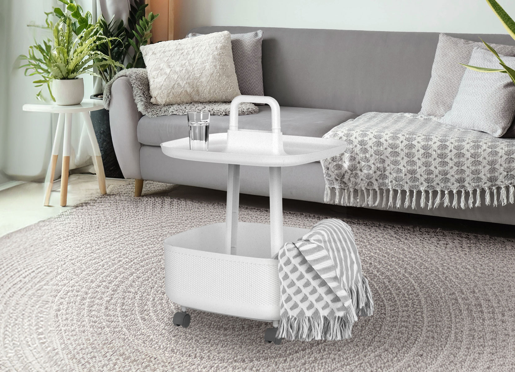 Dekorativer Tischwagen Lifestyle-Butler mit Griff 45x64x45cm Weiß