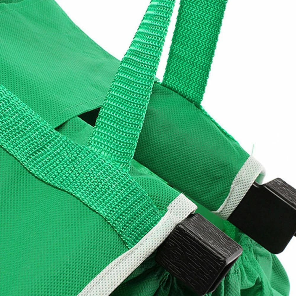 (25x30x35cm) Einkaufswagen Tasche Faltbare Shopping Bag  Aufbewahrungs Beutel mit Wagenhalterung - Grün