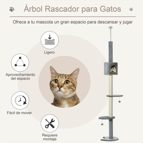 Arranhador de teto Pawhut com altura ajustável para gatos.