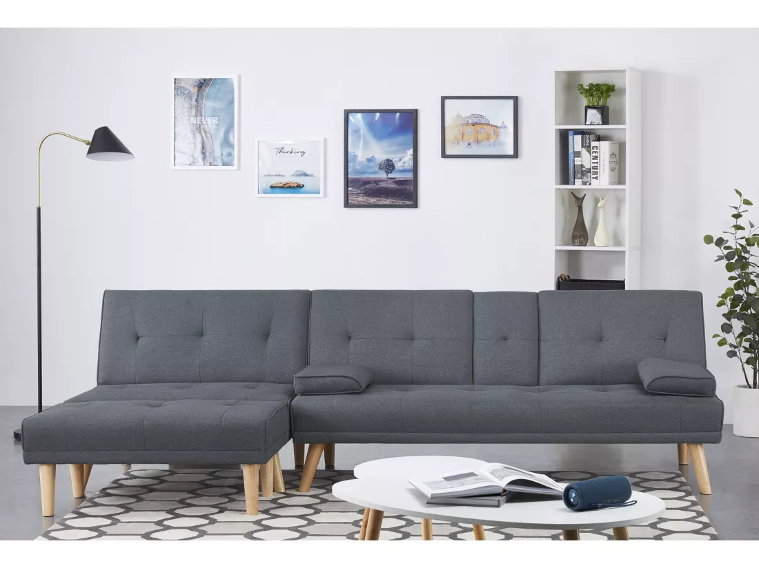 Canapé scandinave convertible et modulable 5 places en tissu gris STOCKHOLM