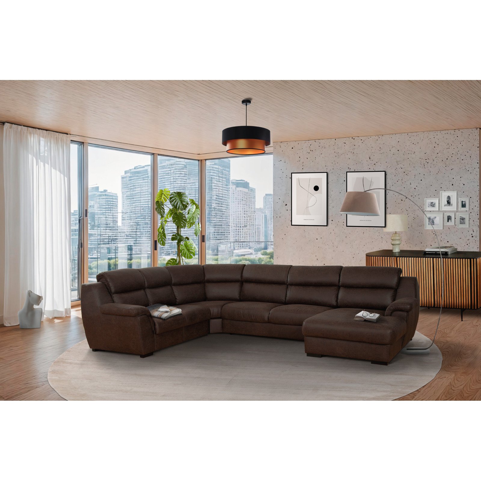 Ecksofa Danny, Microfaser anthrazit, Ottomane rechts, Bettfunktion