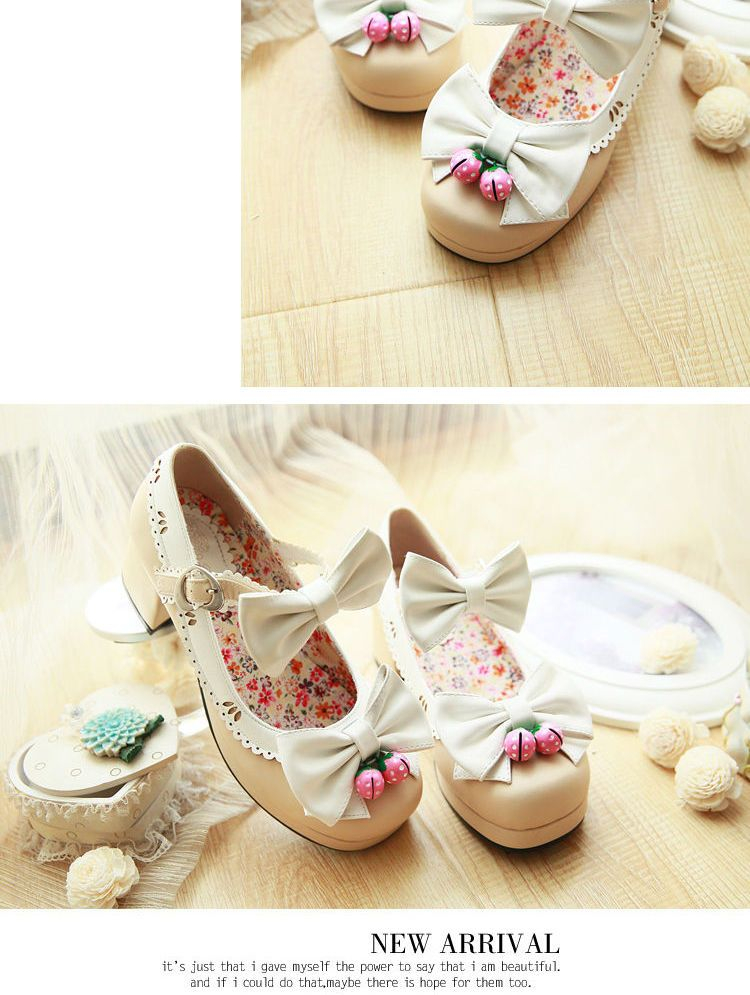 Freesia - Lolita Cosplay Bow Bell Block Heel Pumps