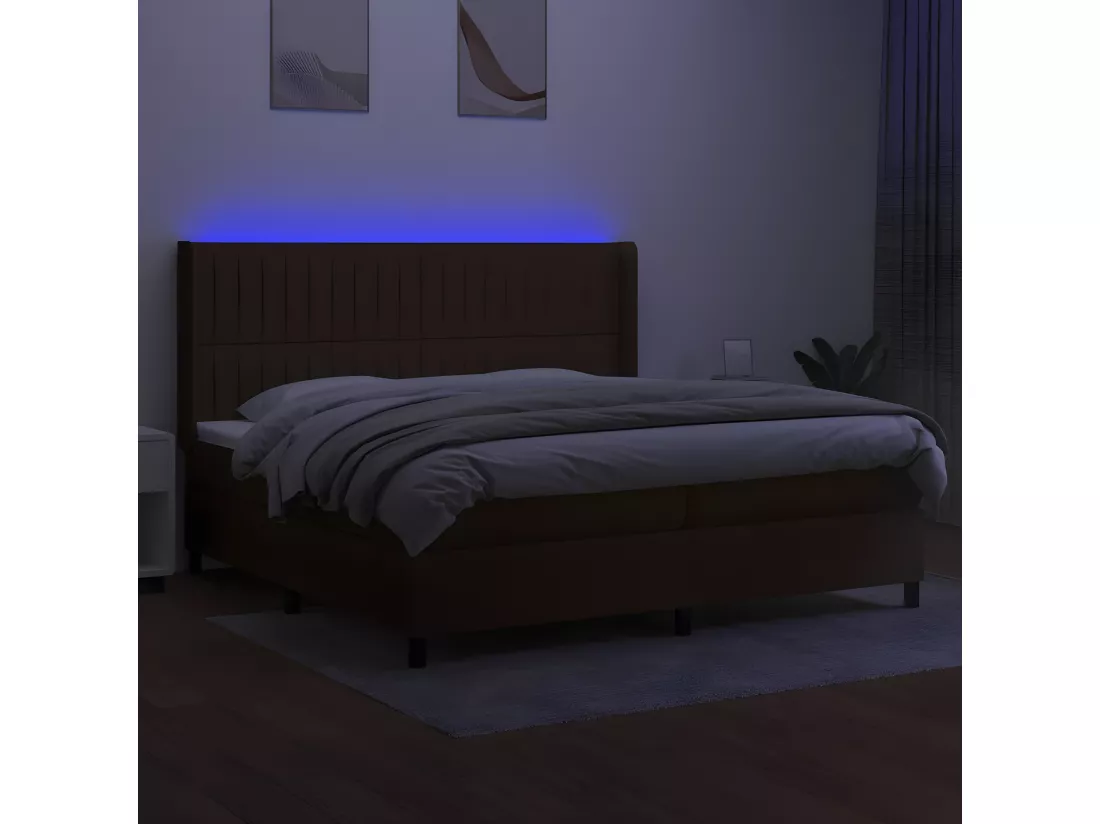 Sommier tapissier matelas et LED Marron foncé 200x200 cm Tissu