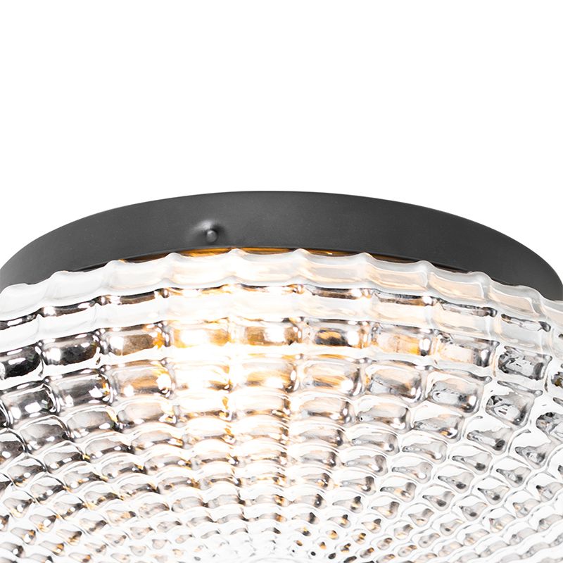 Klassieke plafondlamp zwart met smoke glas 23 cm IP44 - Nohmi