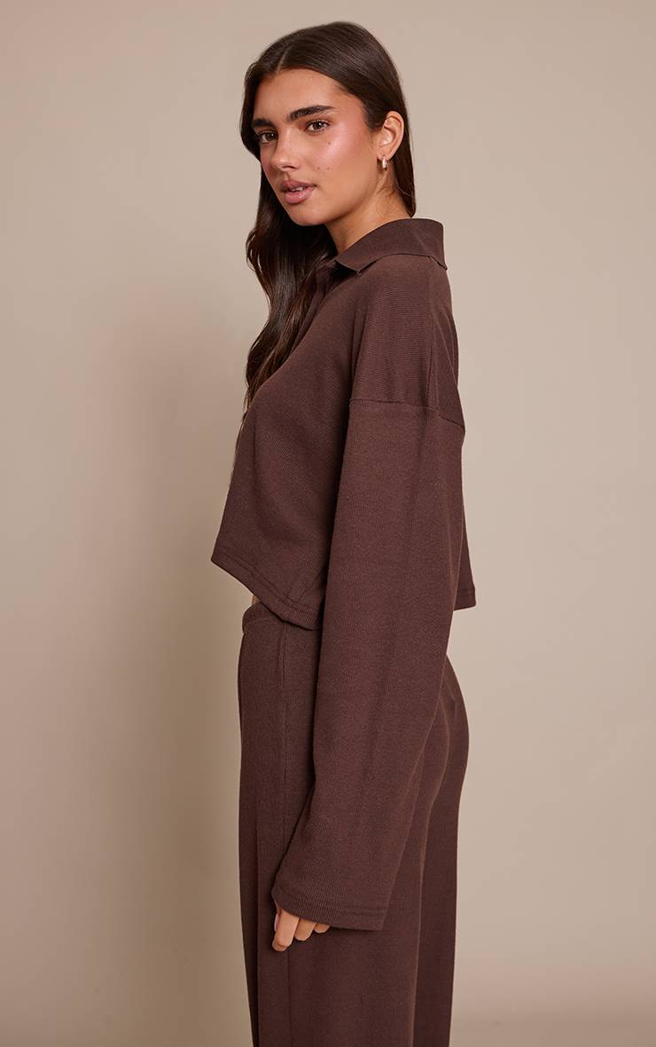 Chocolate Brown Chemise Côtelée Brossée À Boutons