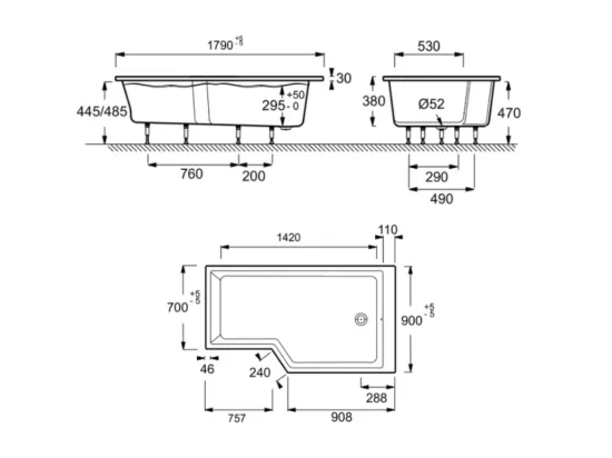 Pack baignoire bain douche 180 x 90 JACOB DELAFON Neo version droite + tablier