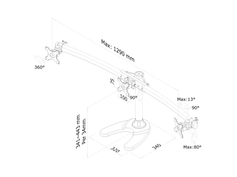 Neomounts FPMA-D700DD3 - Stativ - for 3 LCD skærme - sort - skærmstørrelse: 10