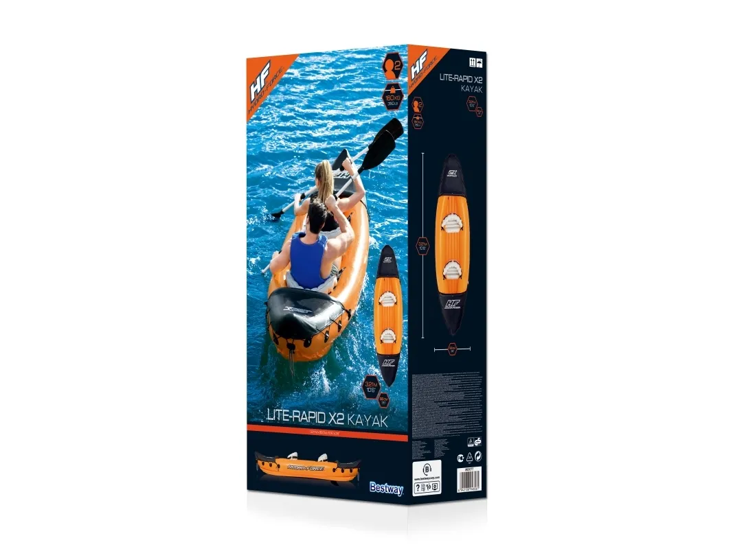 Bestway 65077, Oppustelig kajak, 2 person(er), 160 kg, Blå, Grå, Vinyl, Kasse